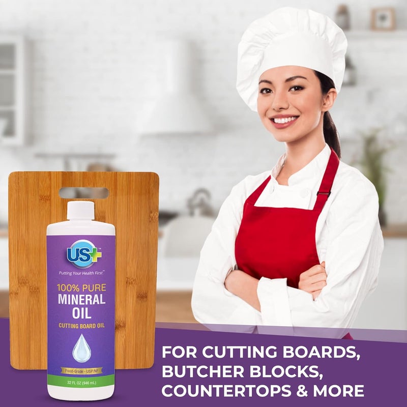 US + 32oz 100% Pure Mineral Oil - Cutting Board Oil - Food-Grade - USP - Restores & Protects Cutting Boards, Butcher Blocks, Countertops, Steel Surfaces & More - Image 3